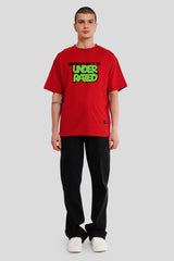 Socially Underarted Red Printed T Shirt Men Oversized Fit With Front Design Pic 2