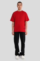 Smile Red Printed T Shirt Men Oversized Fit With Back Design Pic 4