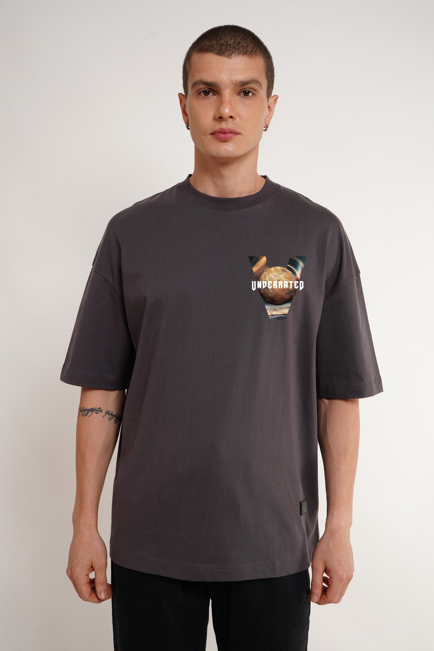 Trip To Mars Dark Grey Baggy Fit T-Shirt Men