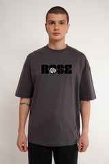 Rose Dark Grey Printed T Shirt Men Baggy Fit With Front And Back Design Pic 1