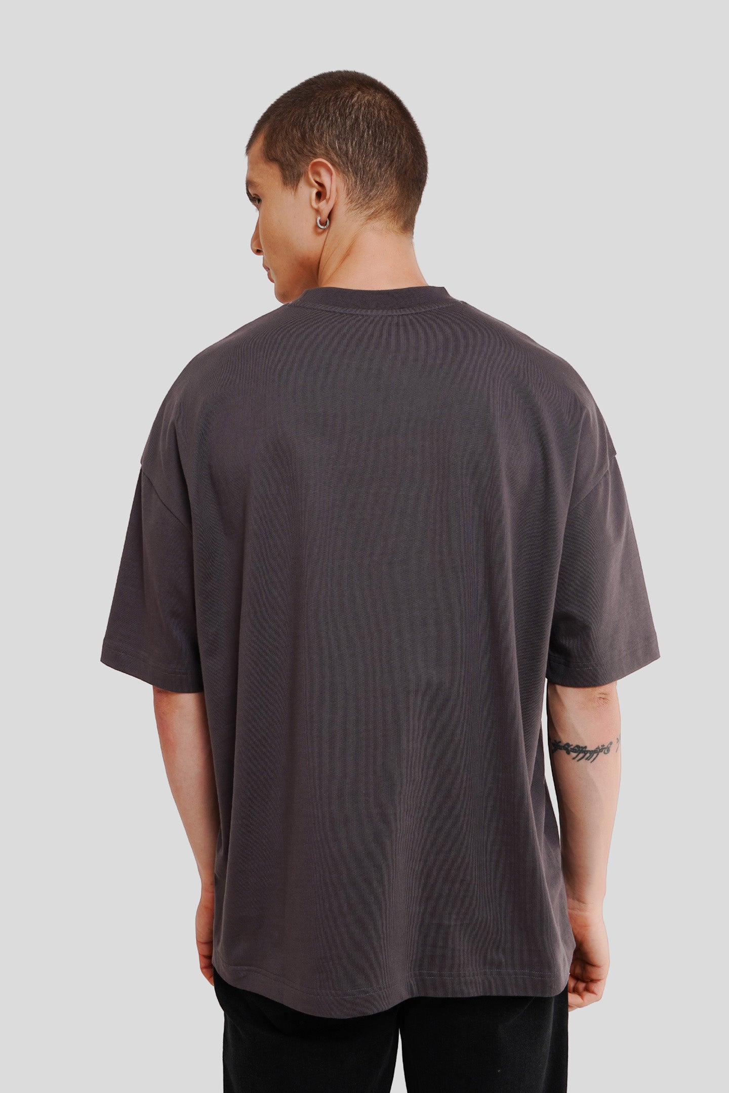 Intense Feelings Dark Grey Printed T Shirt Men Baggy Fit With Front Design Pic 4