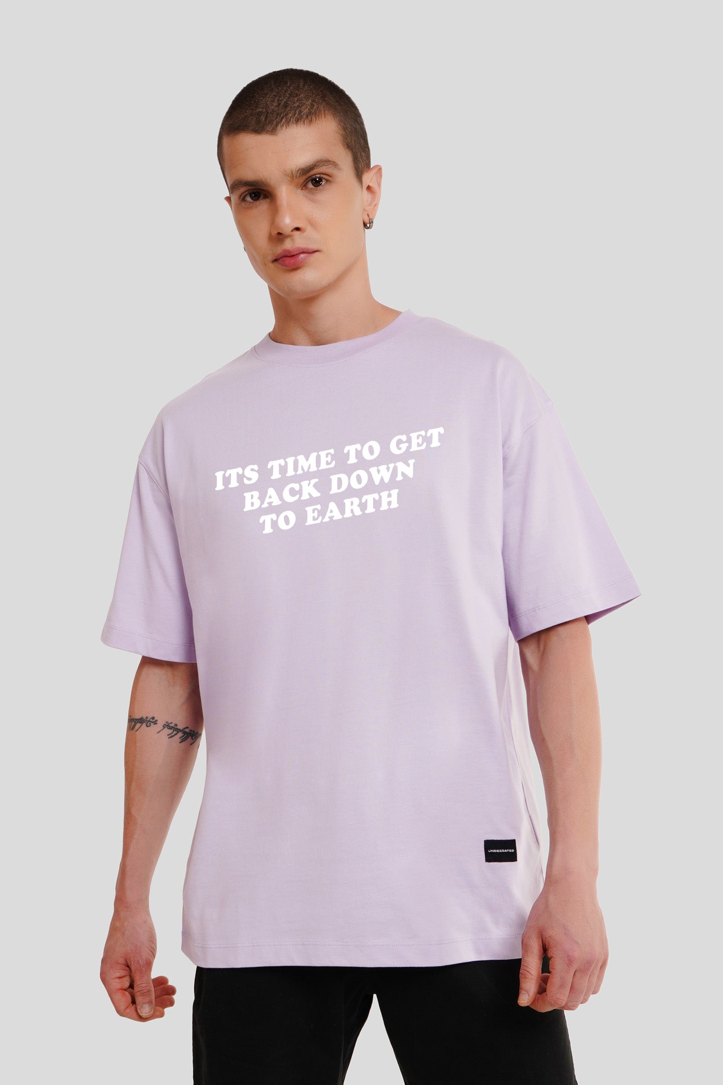 Back Down To Earth Lilac Oversized Fit T-Shirt Men Pic 1