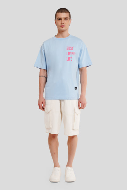 Busy Living Life Powder Blue Oversized Fit T-Shirt Men Pic 4