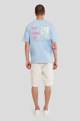 Busy Living Life Powder Blue Oversized Fit T-Shirt Men Pic 5