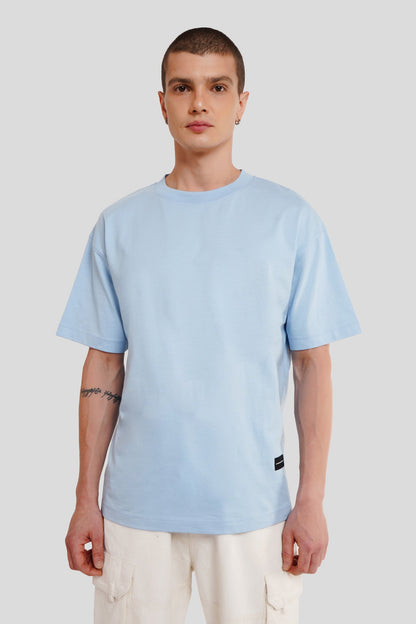 Self Control Powder Blue Printed T Shirt Men Oversized Fit With Back Design Pic 2