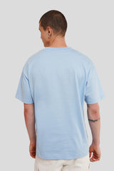 Money Talks Powder Blue Printed T Shirt Men Oversized Fit With Front Design Pic 2