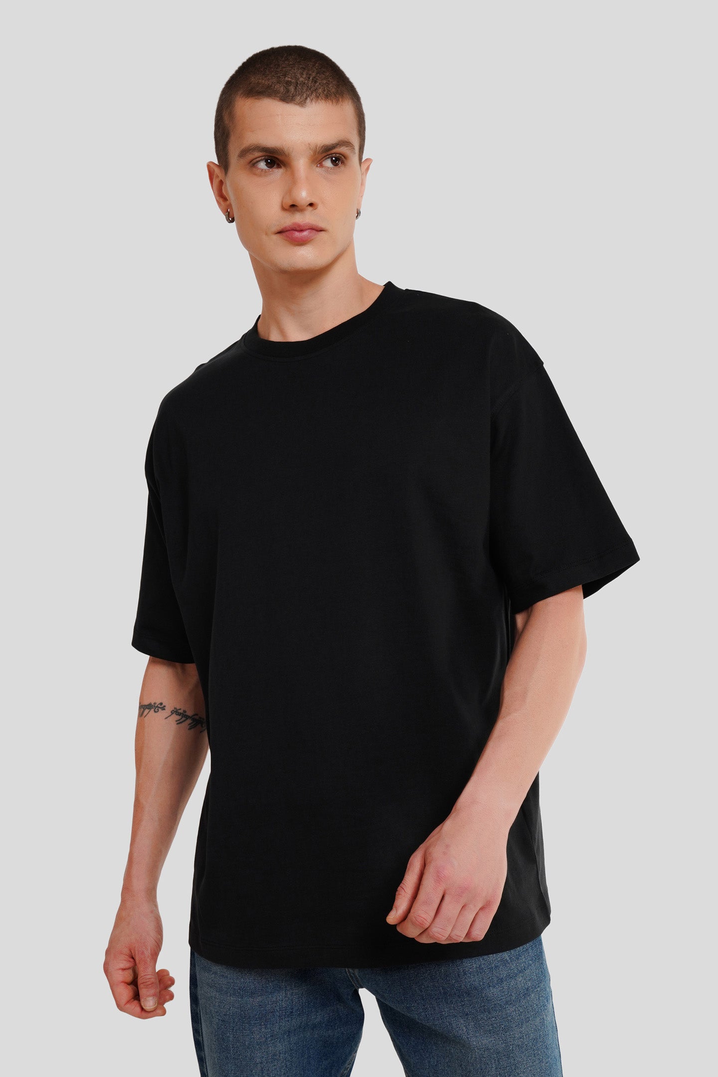 Men Black Oversized T Shirt Pic 1
