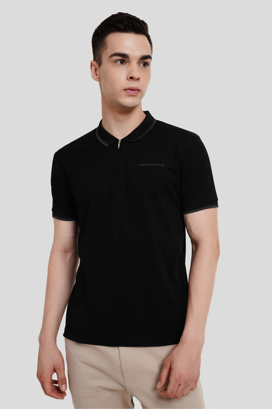 Zipper Black Smart Fit Polo T-Shirt Pic 1