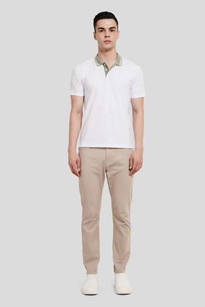 White Contrast Collar Polo T-Shirt