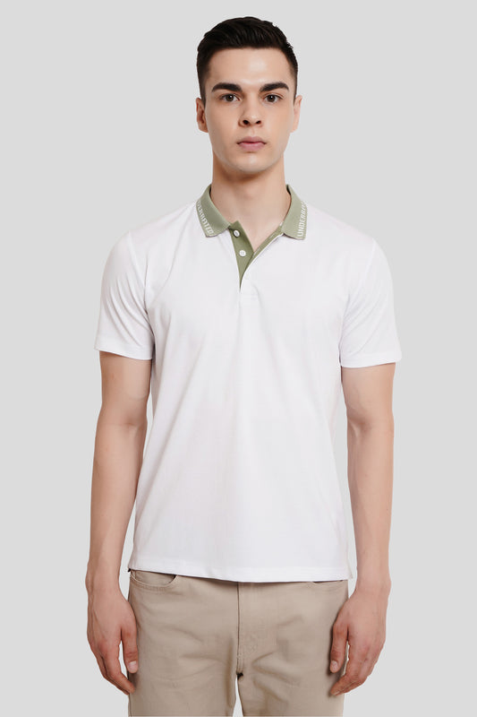 White Contrast Collar Polo T-Shirt