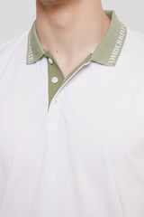 White Contrast Collar Polo T-Shirt