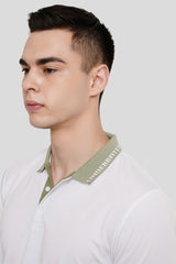 White Contrast Collar Polo T-Shirt