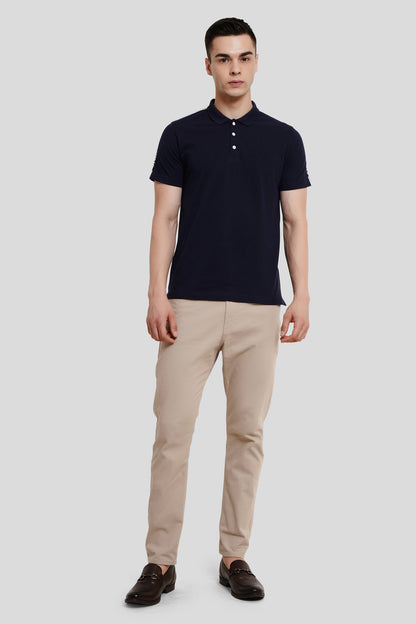 Navy Blue Shoulder Tape Polo T-Shirt