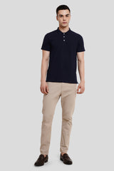 Navy Blue Shoulder Tape Polo T-Shirt