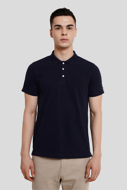 Navy Blue Shoulder Tape Polo T-Shirt