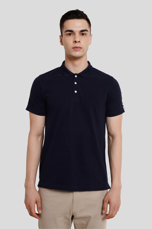 Navy Blue Shoulder Tape Polo T-Shirt