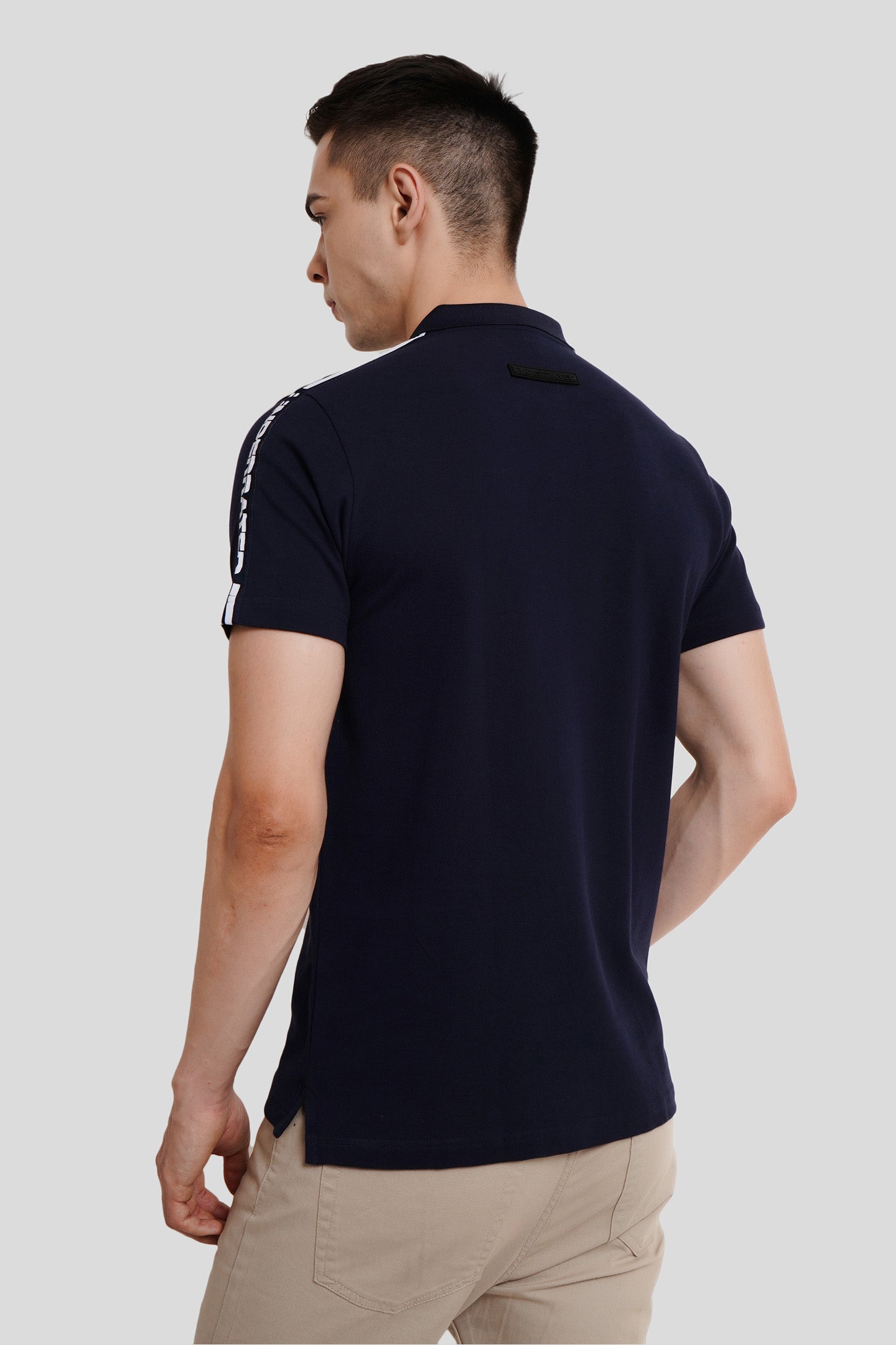 Navy Blue Shoulder Tape Polo T-Shirt