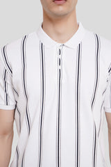 Stripe White Half Sleeves Polos For Men Smart Fit Pic 2