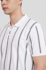 Stripe White Half Sleeves Polos For Men Smart Fit Pic 3