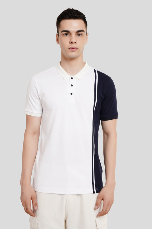 Colorblock White Cotton Polo T-Shirt Pic 1