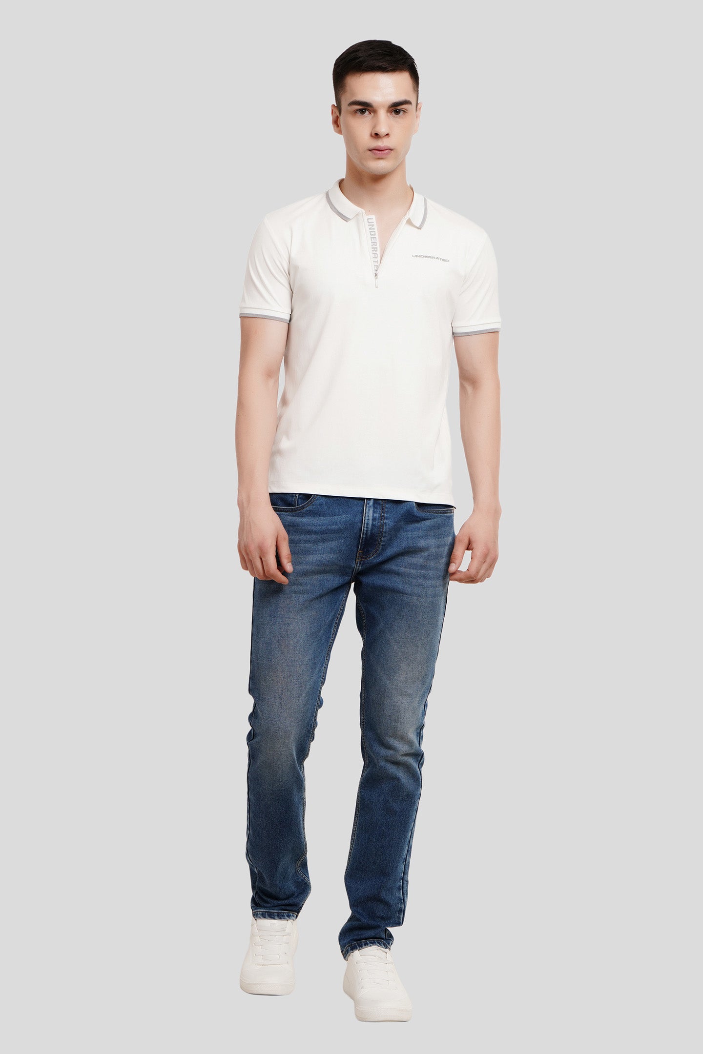 Off White Zipper Placket Polo T-Shirt