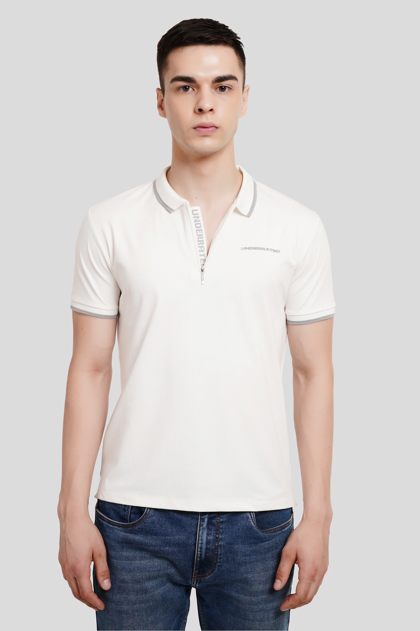 Off White Zipper Placket Polo T-Shirt