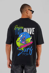 Wave Surfer Black Baggy Fit T-Shirt Men