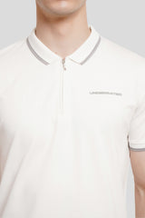 Off White Zipper Placket Polo T-Shirt