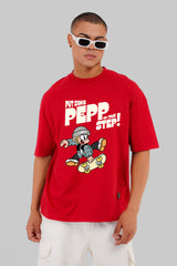 Skate Vibes : Feel the Pep Red Baggy Fit T-Shirt Men