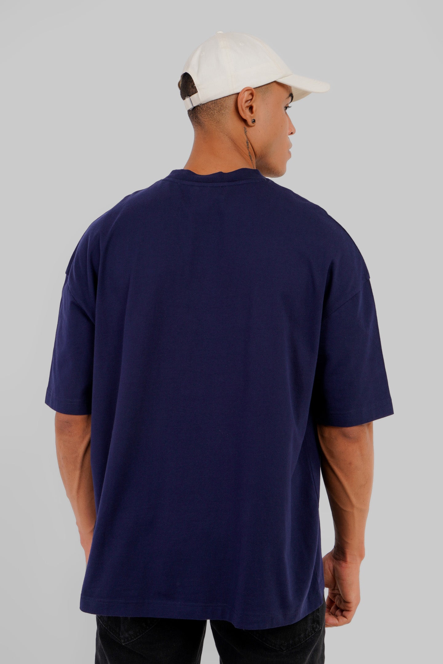 Money Print Navy Blue Baggy Fit T-Shirt Men