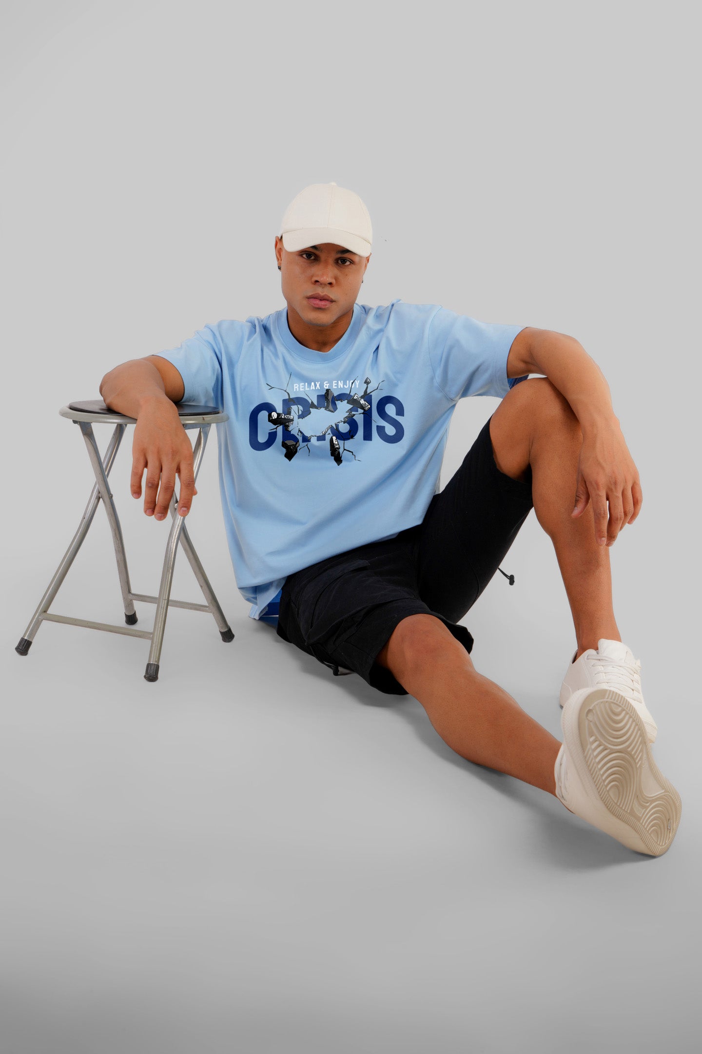 Relax In Crisis Sky Blue Baggy Fit T-Shirt Men