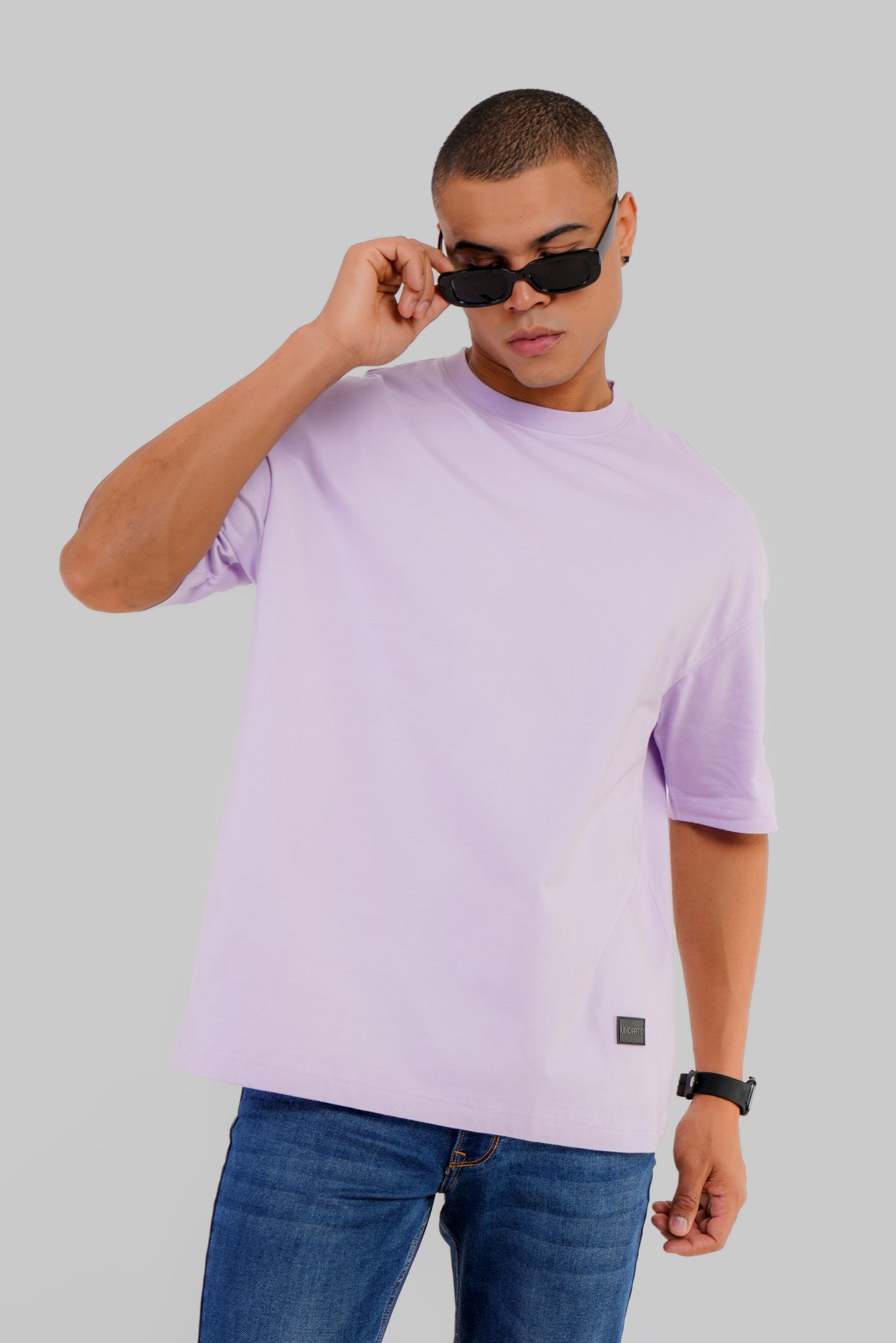 Solid Lilac Half Sleeves T-Shirt For Men Baggy Fit