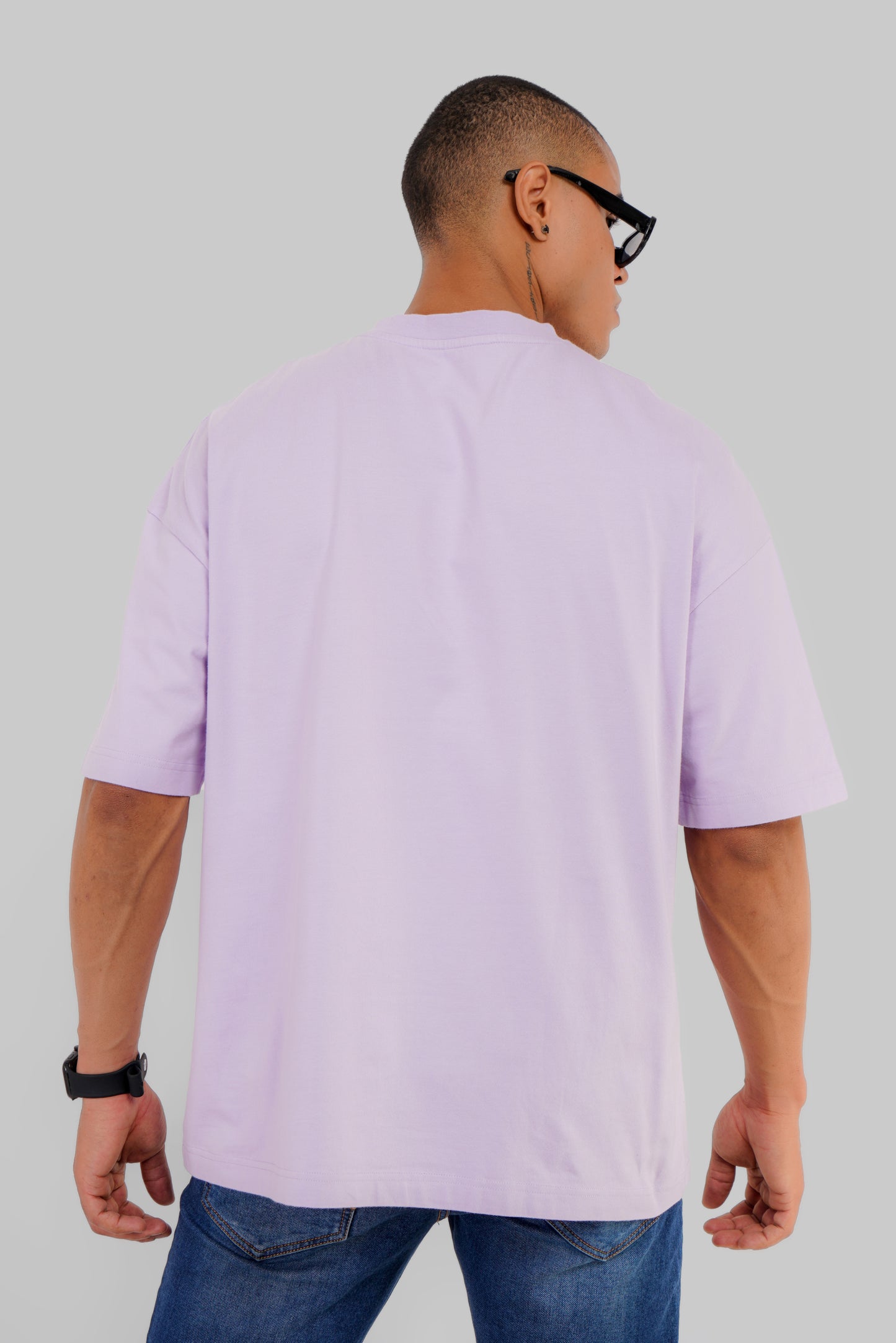 Solid Lilac Half Sleeves T-Shirt For Men Baggy Fit