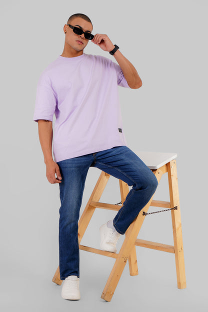 Solid Lilac Half Sleeves T-Shirt For Men Baggy Fit