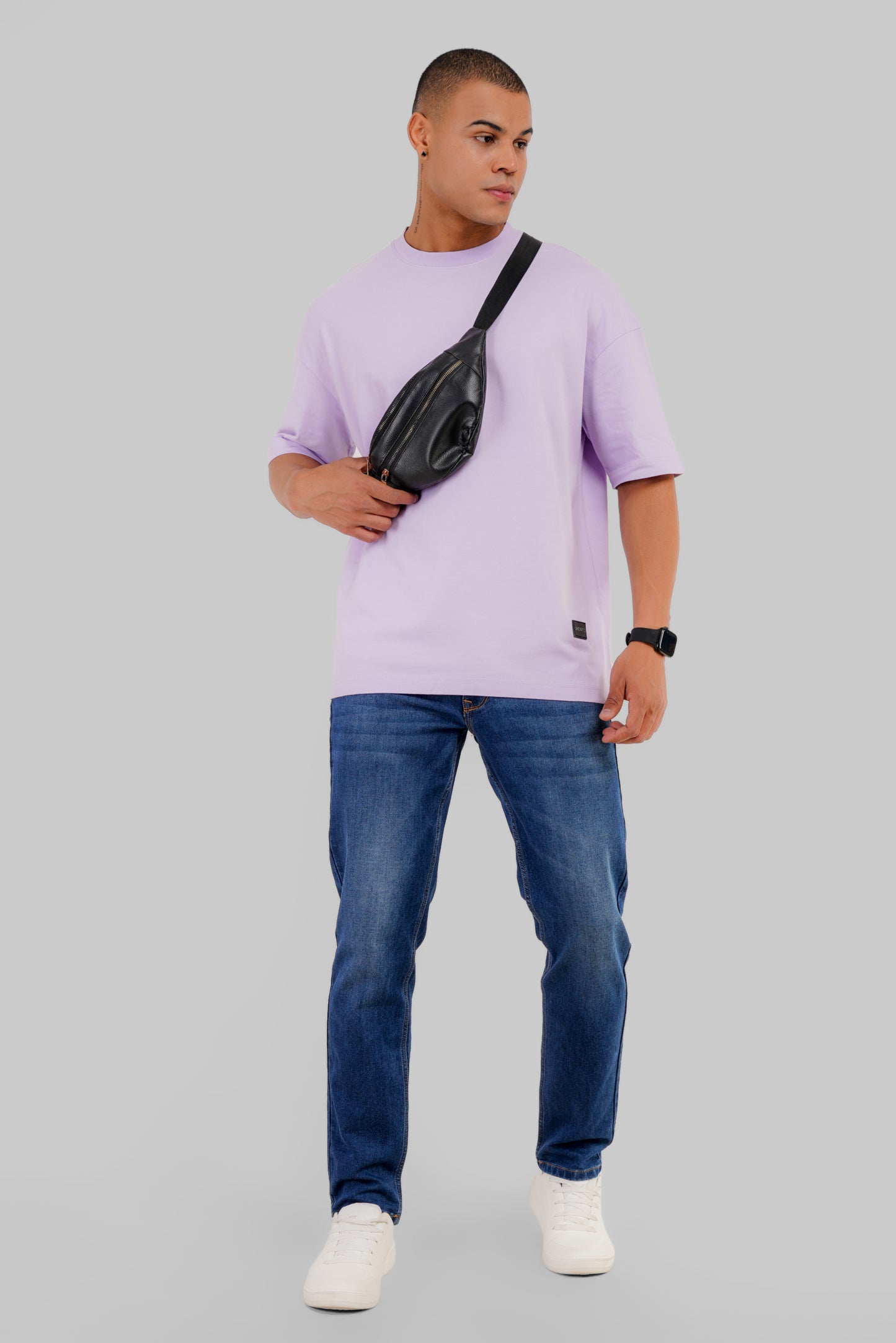 Solid Lilac Half Sleeves T-Shirt For Men Baggy Fit