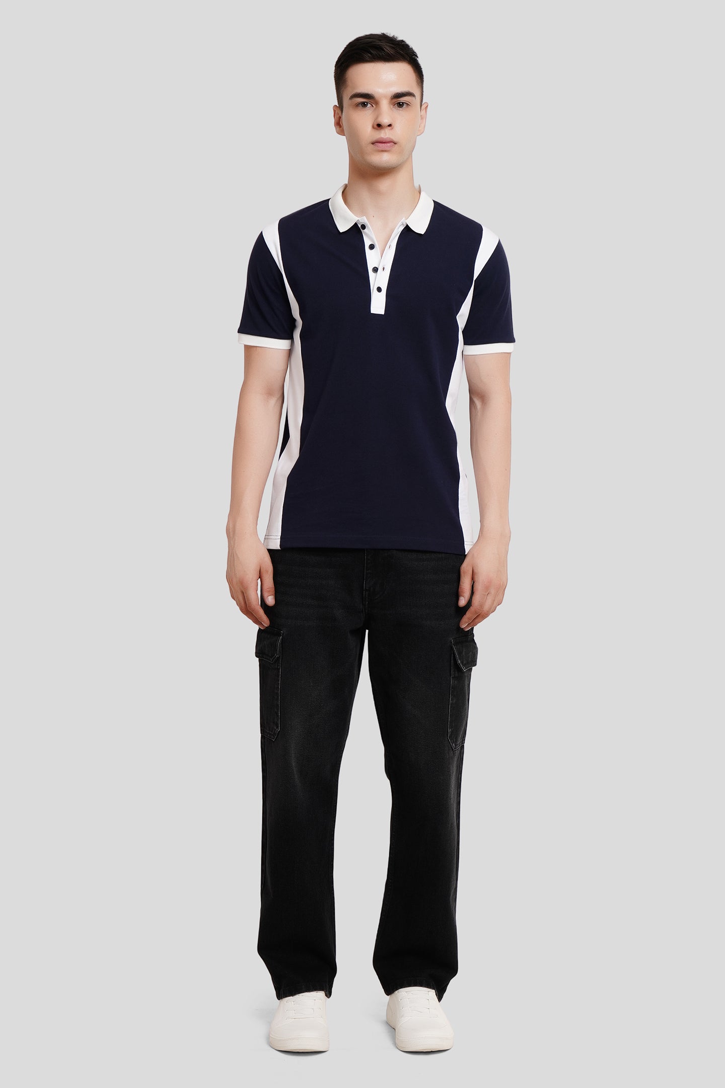 Navy Blue Colourblocked Polo T-Shirt