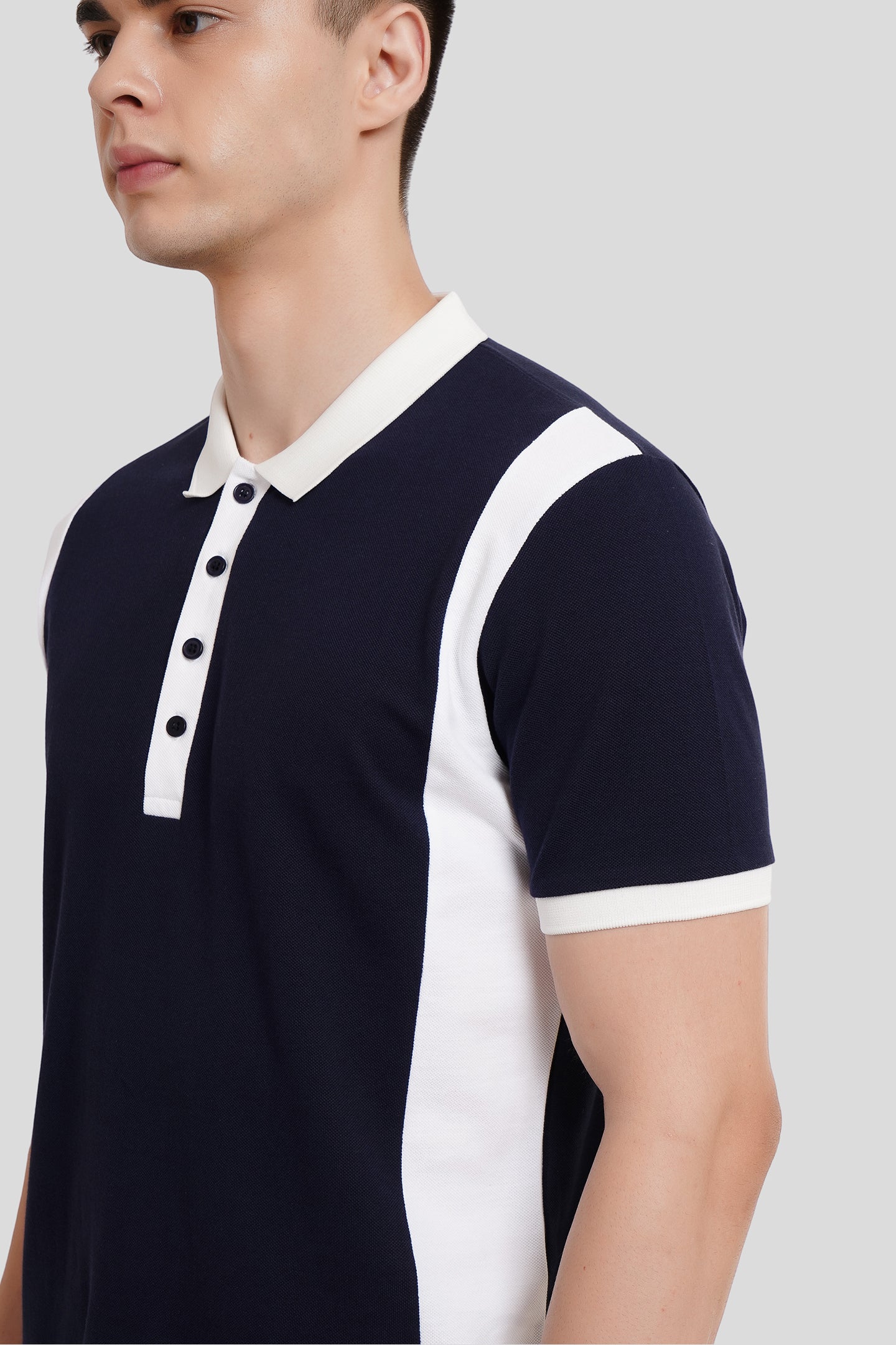 Navy Blue Colourblocked Polo T-Shirt