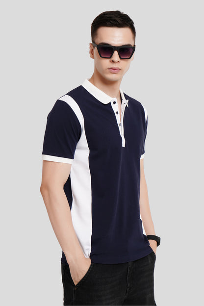 Navy Blue Colourblocked Polo T-Shirt