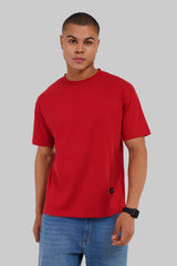 Shine Like The Sun Graphic Red Oversized Fit T-Shirt Men Pic 2