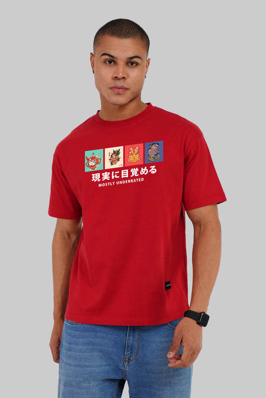 Genjitsu Red Oversized Fit T-Shirt Men