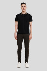 Black Patchwork Collar Polo T-Shirt