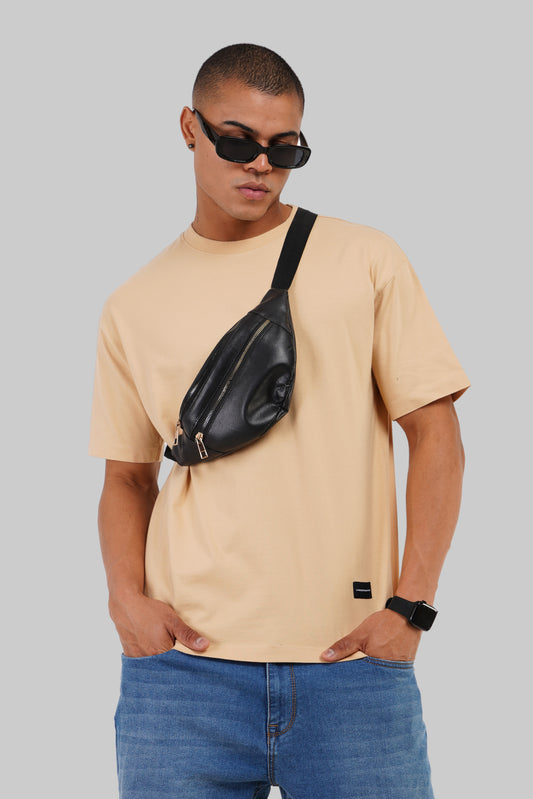 Solid Beige Half Sleeves T-Shirt For Men Oversized Fit