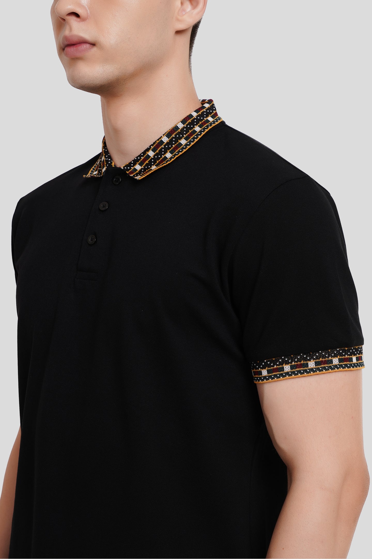 Black Patchwork Collar Polo T-Shirt