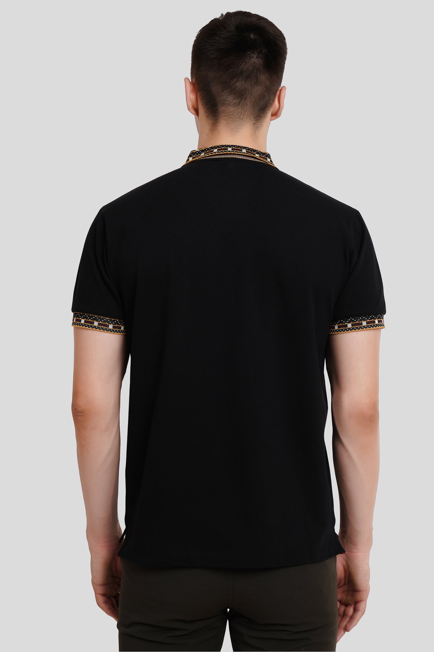 Black Patchwork Collar Polo T-Shirt