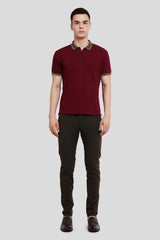 Maroon Patchwork Collar Polo T-Shirt