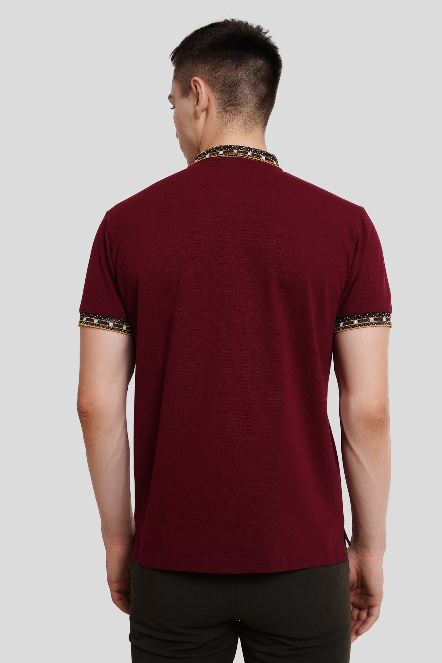 Maroon Patchwork Collar Polo T-Shirt