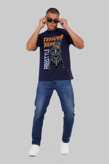 Street Rider Navy Blue Oversized Fit T-Shirt Men