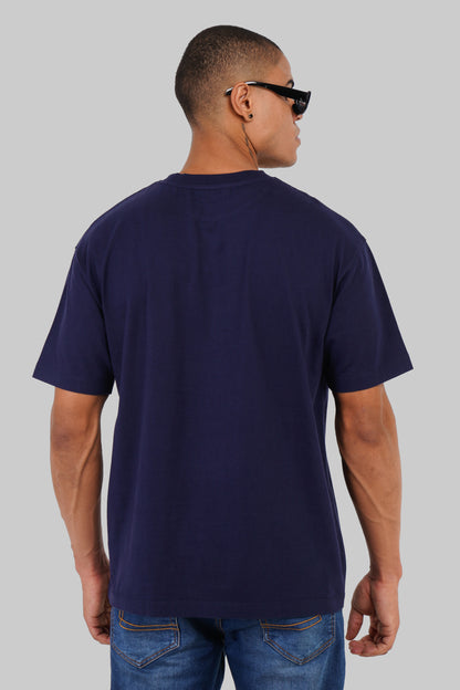 Solid Navy Blue Half Sleeves T-Shirt For Men Oversized Fit Pic 2