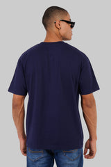 Solid Navy Blue Half Sleeves T-Shirt For Men Oversized Fit Pic 2