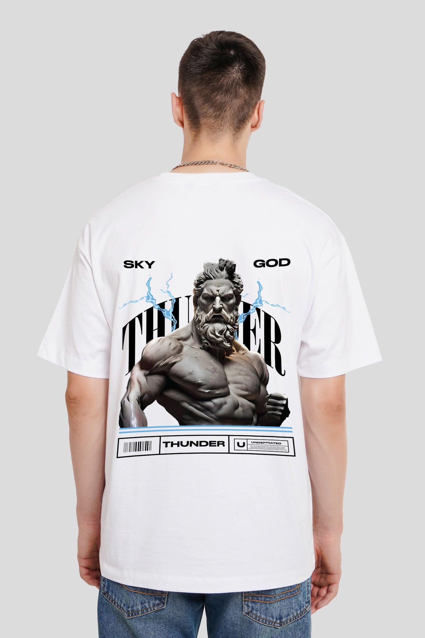 Thunder White Printed T Shirt Men Oversized Fit Pic 1